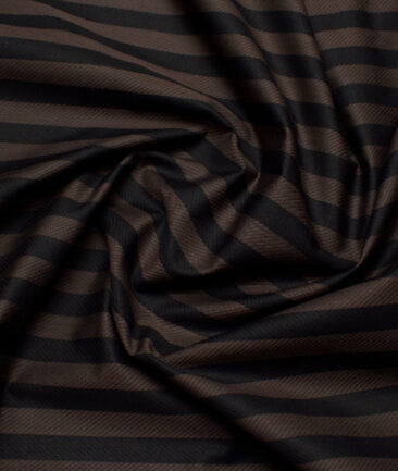 Soktas  Giza Cotton Striped Shirting Fabric (Black & Coffee Brown)