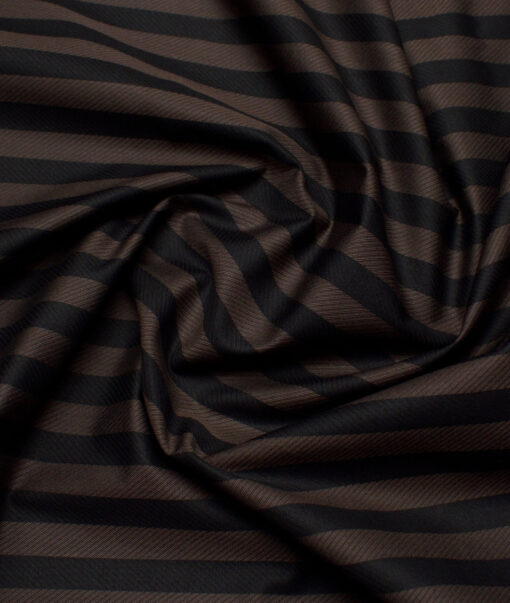 Soktas  Giza Cotton Striped Shirting Fabric (Black & Coffee Brown)