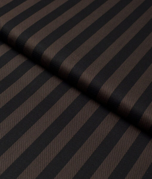Soktas  Giza Cotton Striped Shirting Fabric (Black & Coffee Brown)