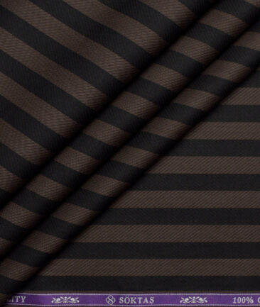 Soktas  Giza Cotton Striped Shirting Fabric (Black & Coffee Brown)