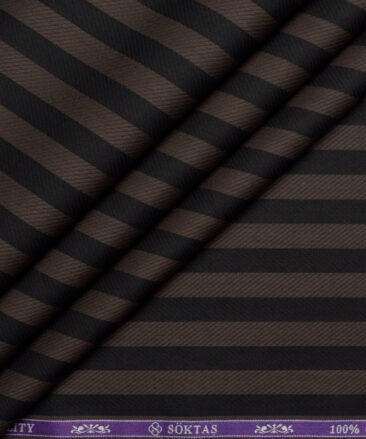 Soktas  Giza Cotton Striped Shirting Fabric (Black & Coffee Brown)