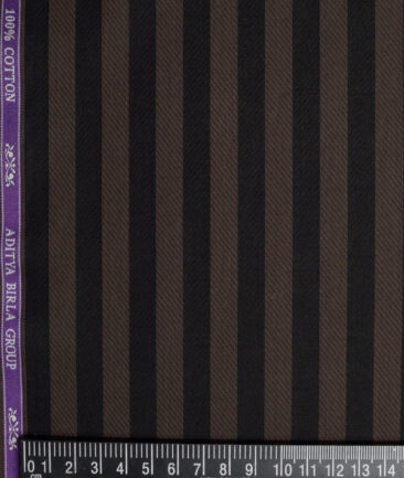 Soktas  Giza Cotton Striped Shirting Fabric (Black & Coffee Brown)