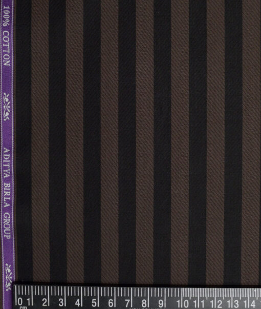 Soktas  Giza Cotton Striped Shirting Fabric (Black & Coffee Brown)