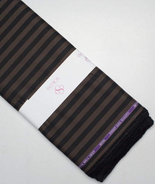 Soktas  Giza Cotton Striped Shirting Fabric (Black & Coffee Brown)
