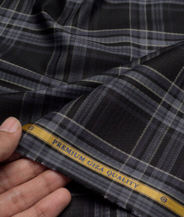 Soktas  Giza Cotton Checks Shirting Fabric (Black)