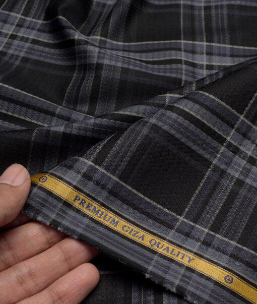 Soktas  Giza Cotton Checks Shirting Fabric (Black)