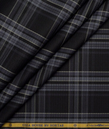 Soktas  Giza Cotton Checks Shirting Fabric (Black)