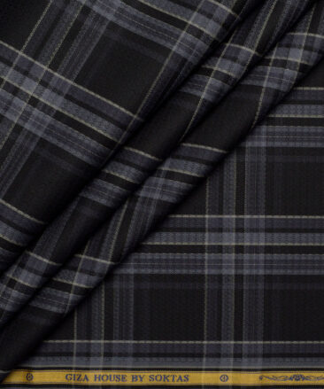 Soktas  Giza Cotton Checks Shirting Fabric (Black)