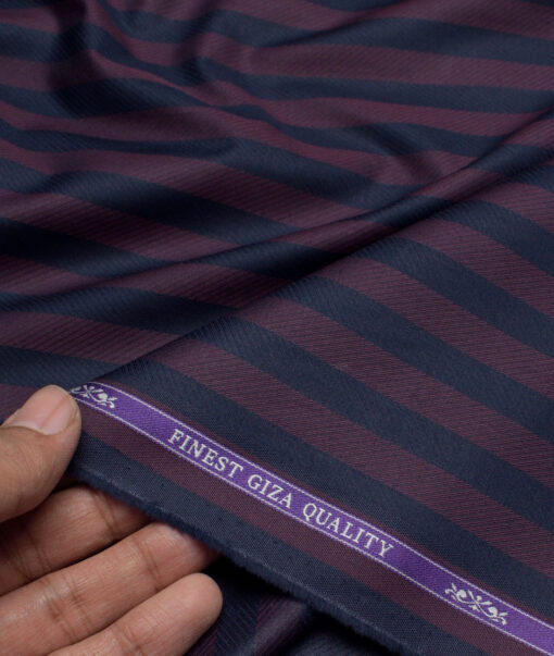 Soktas  Giza Cotton Striped Shirting Fabric (Blue & Wine)