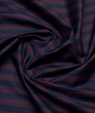 Soktas  Giza Cotton Striped Shirting Fabric (Blue & Wine)