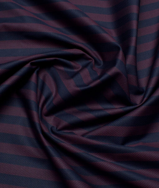 Soktas  Giza Cotton Striped Shirting Fabric (Blue & Wine)