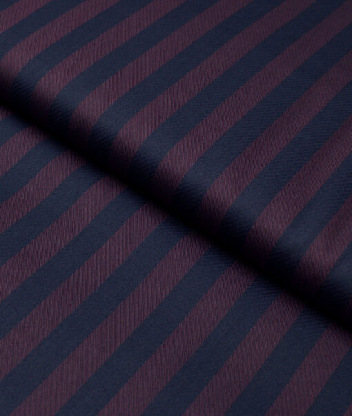Soktas  Giza Cotton Striped Shirting Fabric (Blue & Wine)