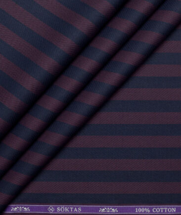 Soktas  Giza Cotton Striped Shirting Fabric (Blue & Wine)