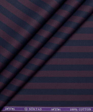 Soktas  Giza Cotton Striped Shirting Fabric (Blue & Wine)