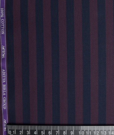 Soktas  Giza Cotton Striped Shirting Fabric (Blue & Wine)