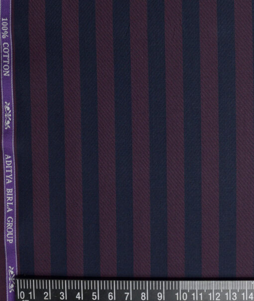 Soktas  Giza Cotton Striped Shirting Fabric (Blue & Wine)
