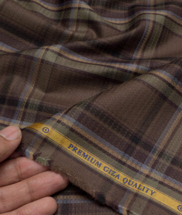 Soktas  Giza Cotton Checks Shirting Fabric (Brown)