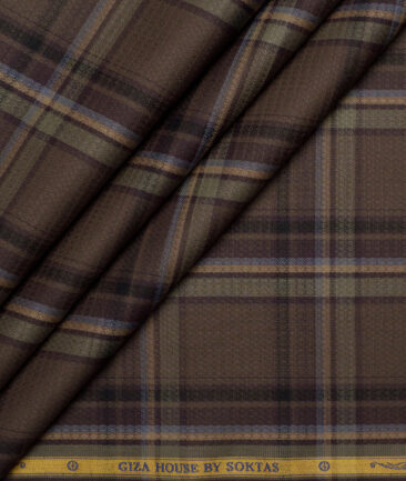 Soktas  Giza Cotton Checks Shirting Fabric (Brown)
