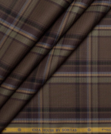 Soktas  Giza Cotton Checks Shirting Fabric (Brown)