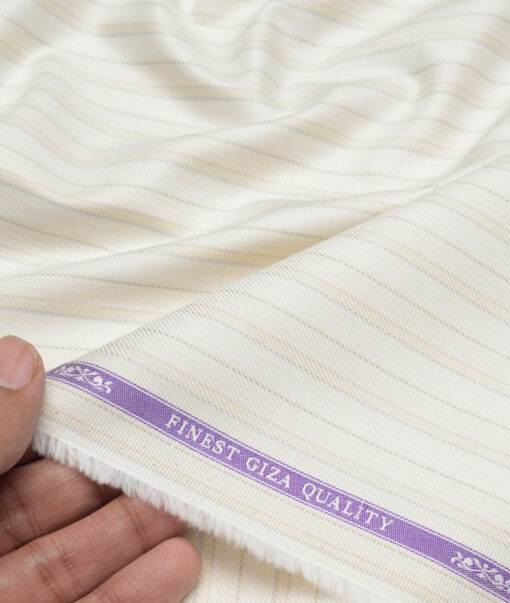 Soktas  Giza Cotton Striped Shirting Fabric (Cream & Beige)