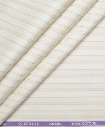 Soktas  Giza Cotton Striped Shirting Fabric (Cream & Beige)