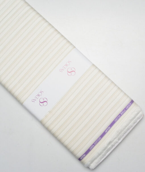 Soktas  Giza Cotton Striped Shirting Fabric (Cream & Beige)