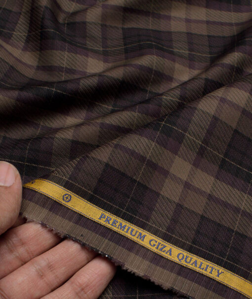 Soktas  Giza Cotton Checks Shirting Fabric (Dark Brown)