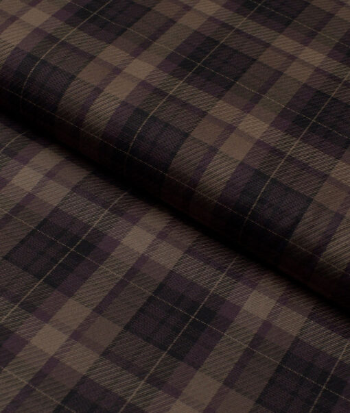 Soktas  Giza Cotton Checks Shirting Fabric (Dark Brown)