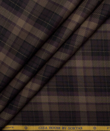 Soktas  Giza Cotton Checks Shirting Fabric (Dark Brown)