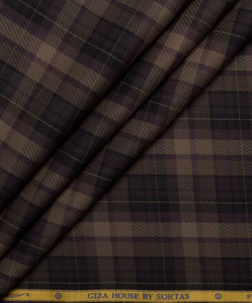 Soktas  Giza Cotton Checks Shirting Fabric (Dark Brown)