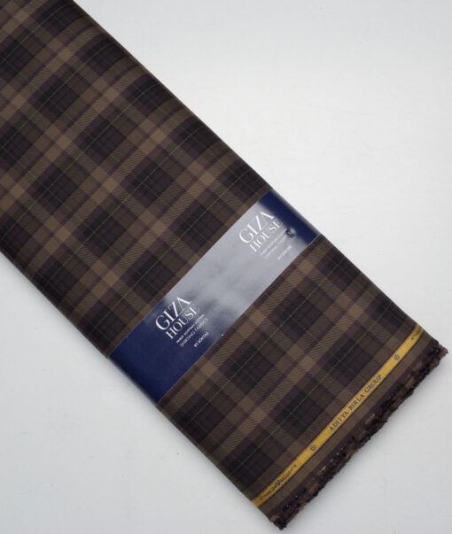Soktas  Giza Cotton Checks Shirting Fabric (Dark Brown)