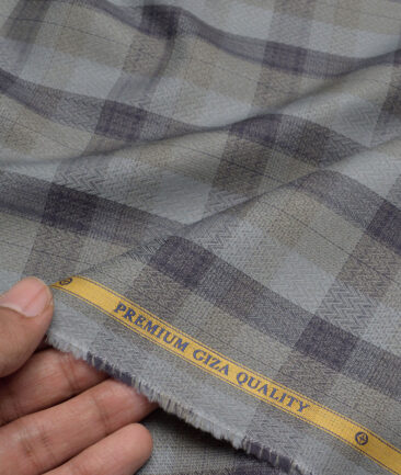 Soktas  Giza Cotton Checks Shirting Fabric (Grey)