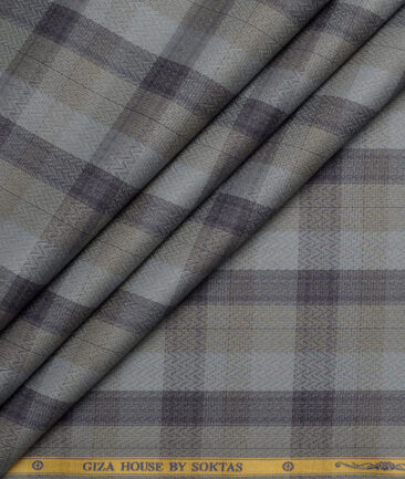 Soktas  Giza Cotton Checks Shirting Fabric (Grey)