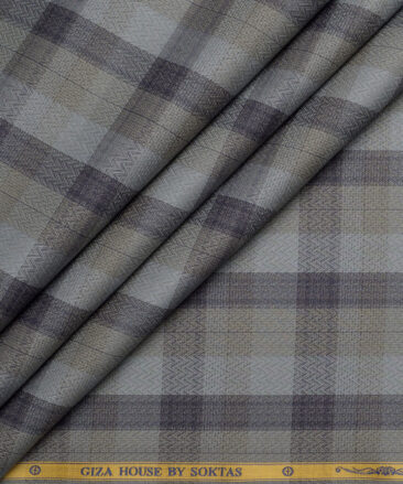 Soktas  Giza Cotton Checks Shirting Fabric (Grey)
