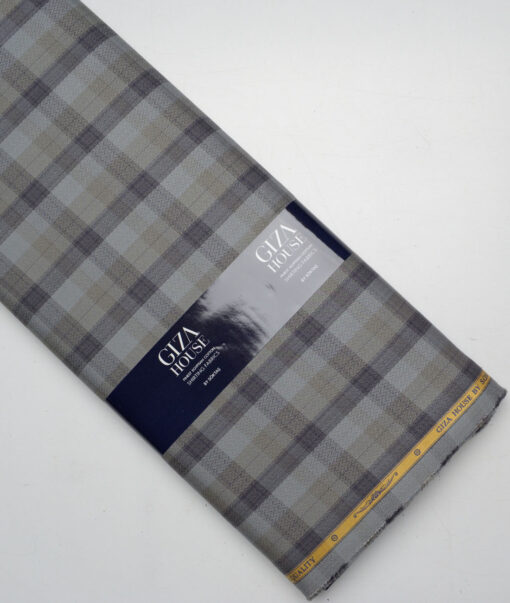 Soktas  Giza Cotton Checks Shirting Fabric (Grey)