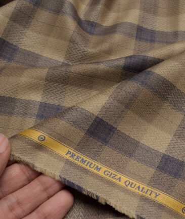 Soktas  Giza Cotton Checks Shirting Fabric (Light Brown)