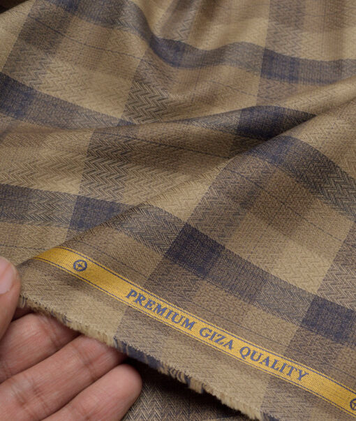 Soktas  Giza Cotton Checks Shirting Fabric (Light Brown)