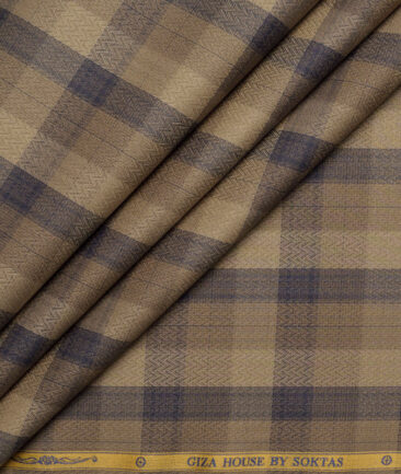 Soktas  Giza Cotton Checks Shirting Fabric (Light Brown)