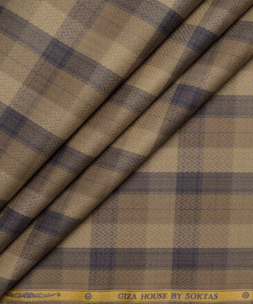 Soktas  Giza Cotton Checks Shirting Fabric (Light Brown)