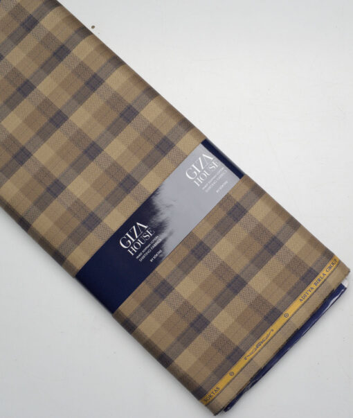 Soktas  Giza Cotton Checks Shirting Fabric (Light Brown)