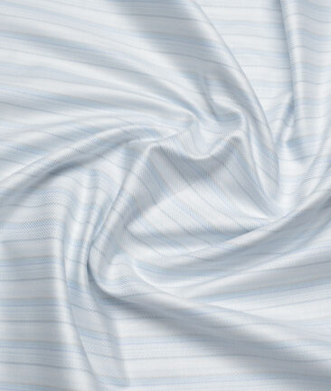 Soktas  Giza Cotton Striped Shirting Fabric (White & Blue)