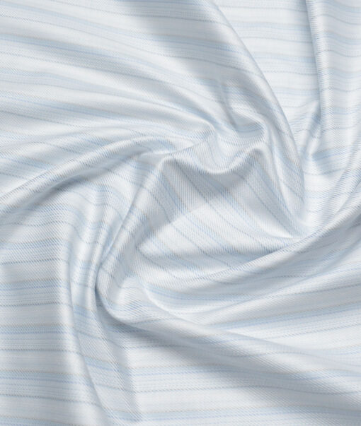 Soktas  Giza Cotton Striped Shirting Fabric (White & Blue)