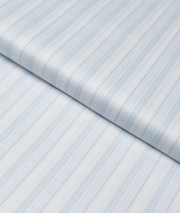 Soktas  Giza Cotton Striped Shirting Fabric (White & Blue)