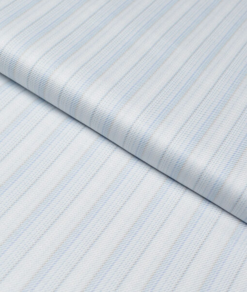 Soktas  Giza Cotton Striped Shirting Fabric (White & Blue)