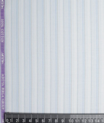 Soktas  Giza Cotton Striped Shirting Fabric (White & Blue)