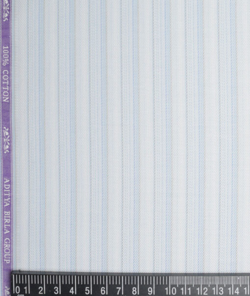 Soktas  Giza Cotton Striped Shirting Fabric (White & Blue)