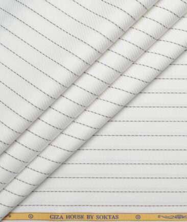 Soktas  Giza Cotton Striped Shirting Fabric (White & Black)