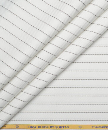 Soktas  Giza Cotton Striped Shirting Fabric (White & Black)