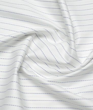 Soktas  Giza Cotton Striped Shirting Fabric (White & Blue)
