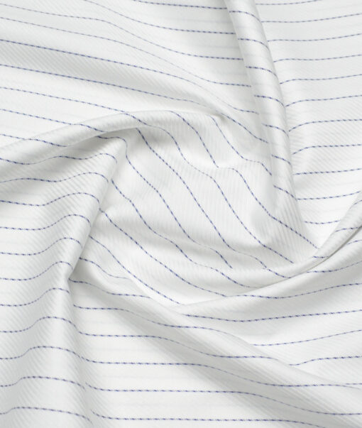 Soktas  Giza Cotton Striped Shirting Fabric (White & Blue)